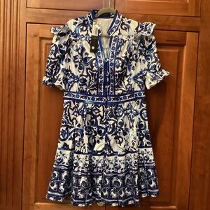 Elegant Blue and White Patterned Dress